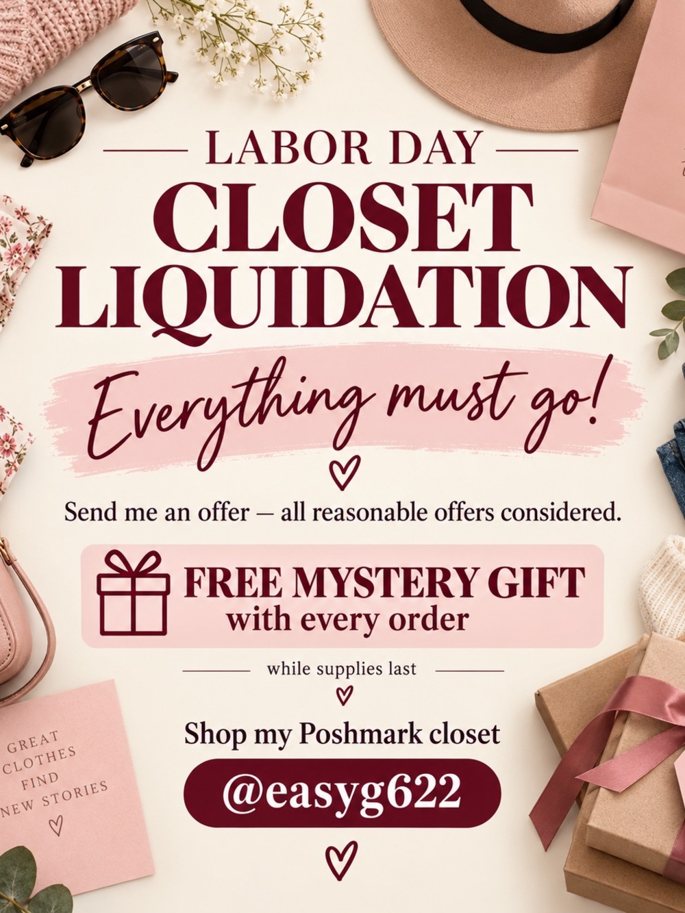 LABOR DAY CLOSET LIQUIDATION SALE ā SEND OFFERS!